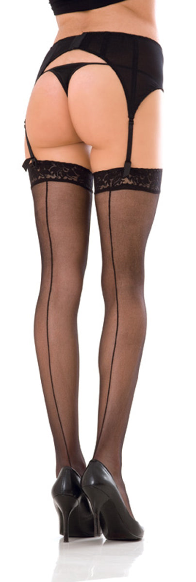 Lace top sheer thigh high w. backseam