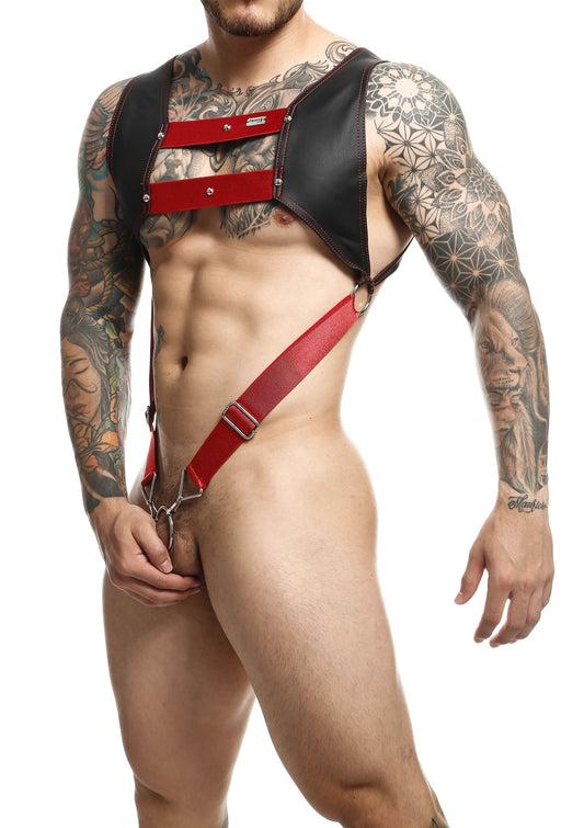 MOB Eroticwear Dngeon Top Cockring Harness - Rood