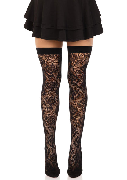 Wild Rose Net Thigh Highs BLACK O/S - 2