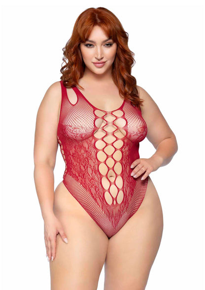 Plus Seamless Bodysuit with Shoulder Straps RED 1X/2X - 0
