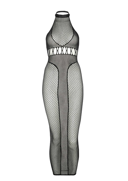 Halter Dual Net Backless Dress BLACK O/S - 7