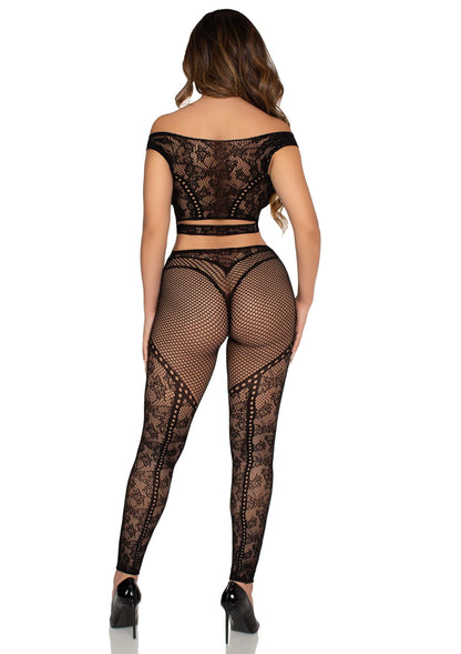 Off Shoulder Crop Top and Legging BLACK O/S - 1