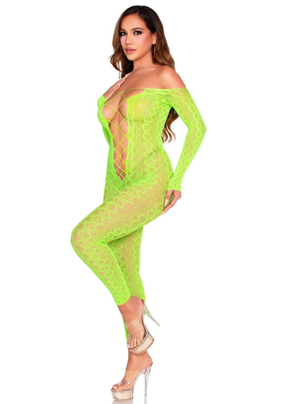 Crotchless, Footless Lingerie Bodystocking GREEN O/S - 3