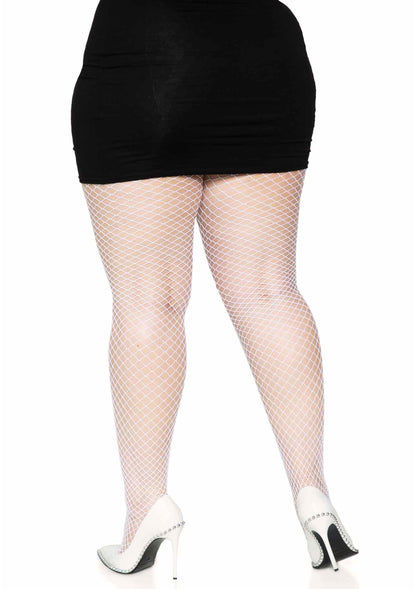 Plus Elastane Industrial Fishnet Pantyhose WHITE 1X/2X - 2