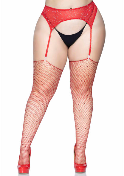 Plus Rhinestone Fishnet Stockings RED 1X/2X - 0