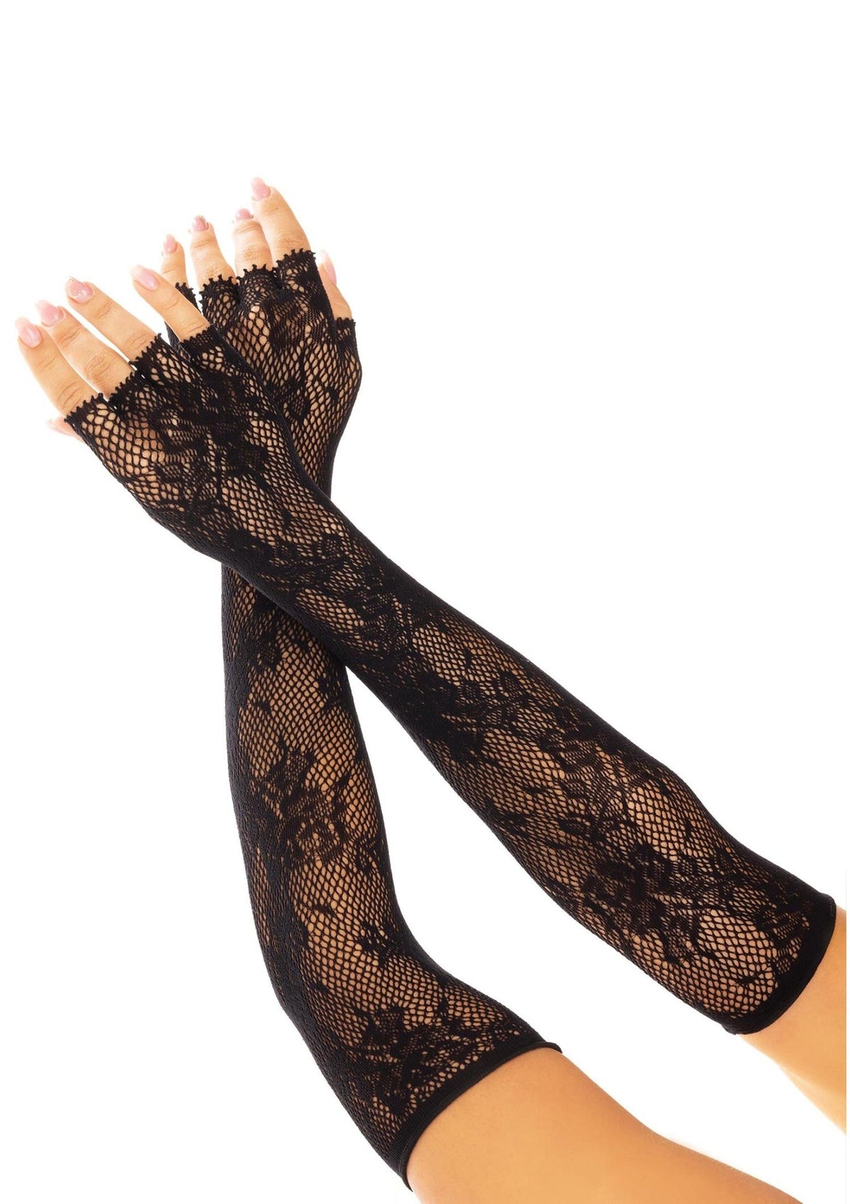 Opera Length Floral Net Fingerless Gloves BLACK O/S - 0