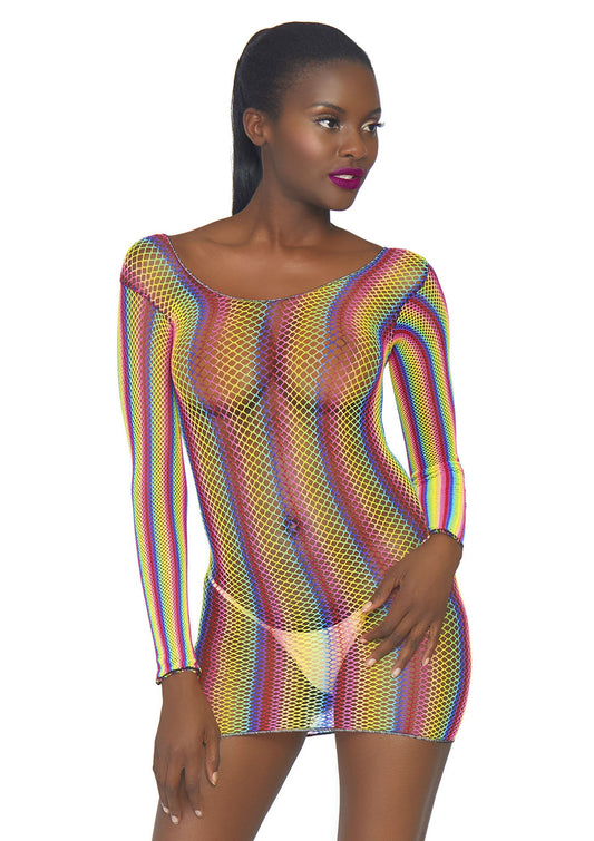 Leg Avenue Rainbow fishnet mini dress