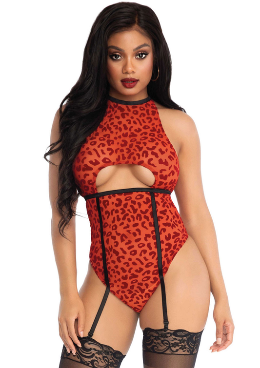 Leg Avenue Sheer backless garter teddy - Rood
