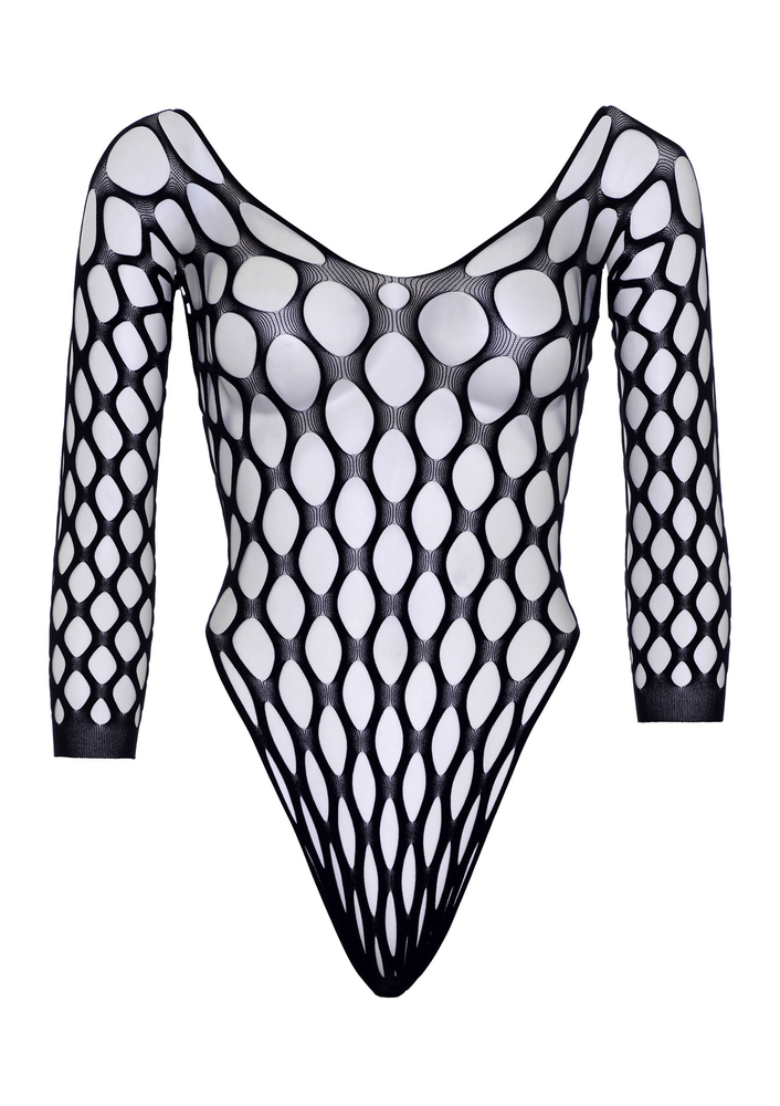 Leg Avenue Pothole net sleeve bodysuit BLACK O/S - 3