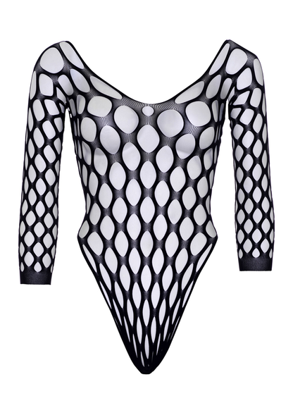 Leg Avenue Pothole net sleeve bodysuit BLACK O/S - 3