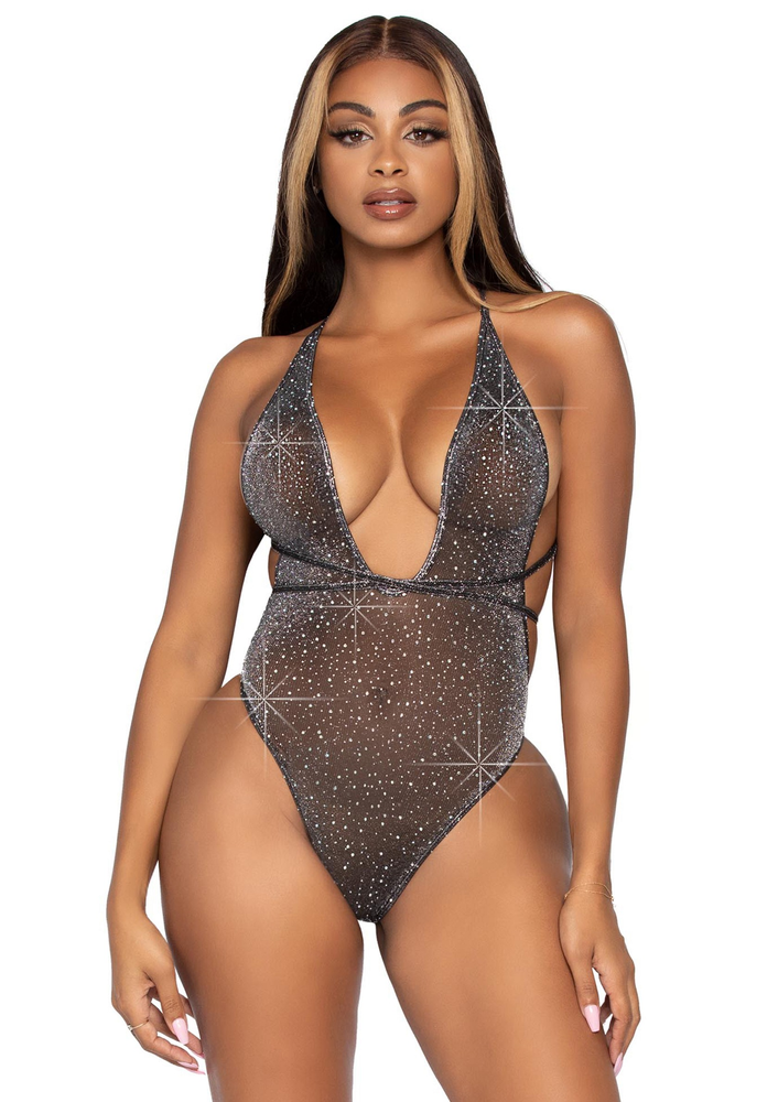 Leg Avenue Lurex & rhinestone teddy BLACK O/S - 1
