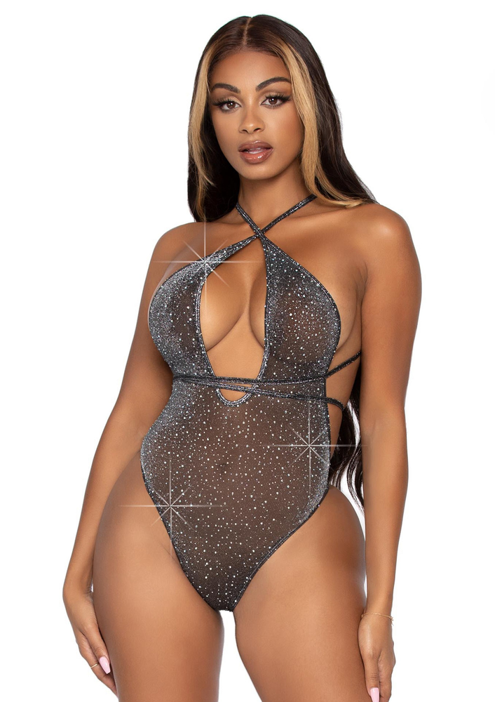 Leg Avenue Lurex & rhinestone teddy BLACK O/S - 0