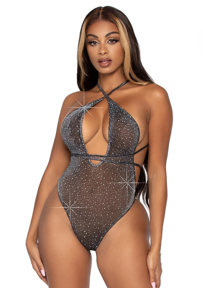 Leg Avenue Lurex & rhinestone teddy BLACK O/S - 0