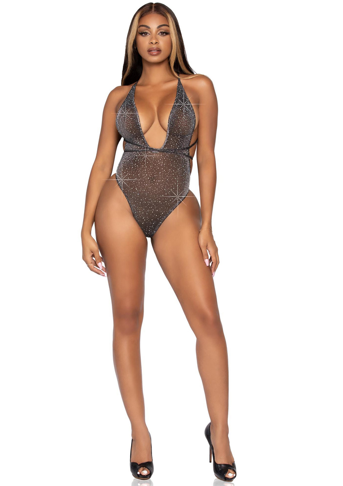 Leg Avenue Lurex & rhinestone teddy BLACK O/S - 4