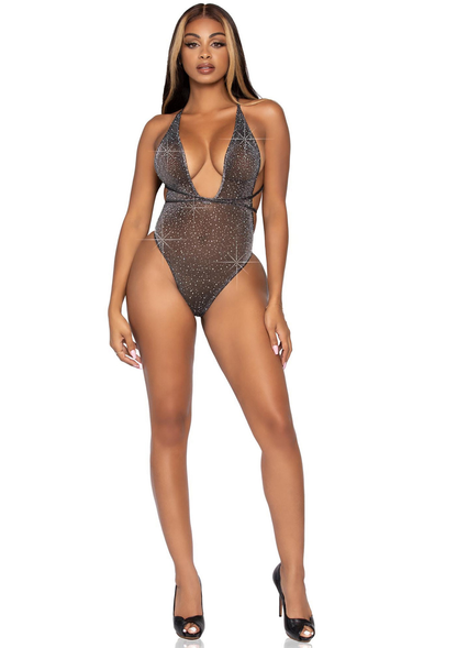 Leg Avenue Lurex & rhinestone teddy BLACK O/S - 4