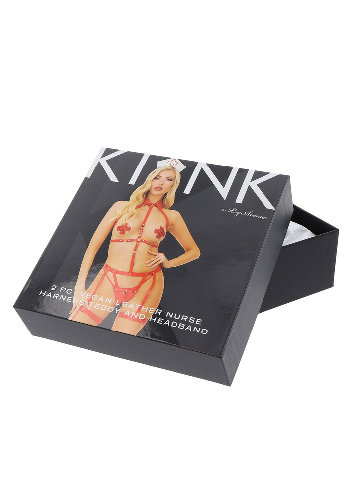 Kink Vegan leather harness teddy RED S - 1