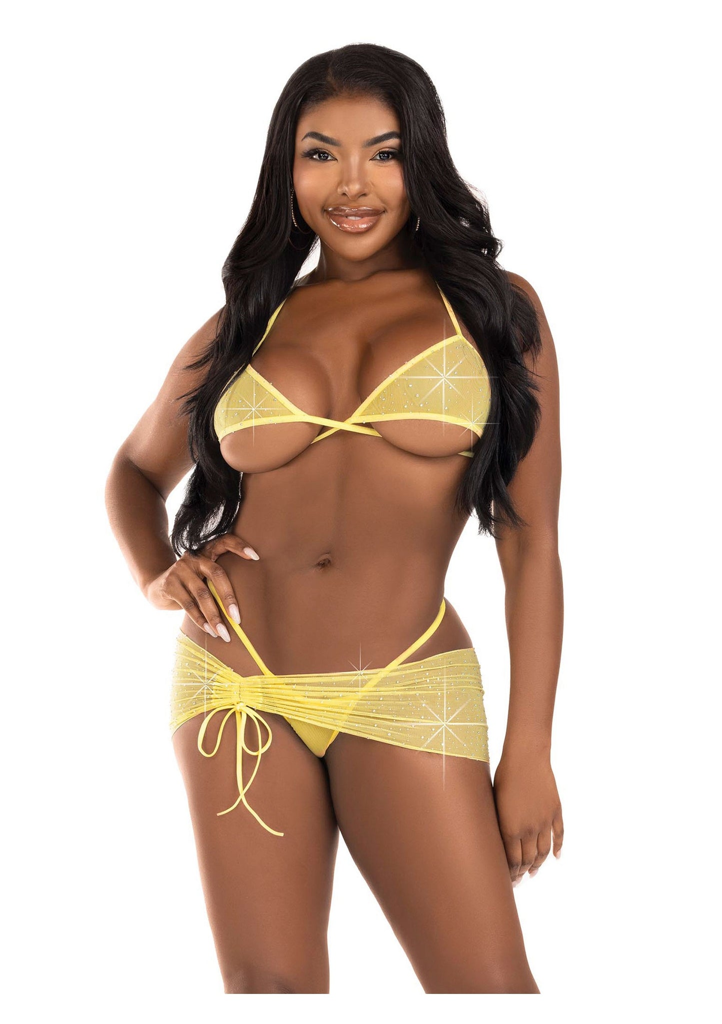Mesh top,g-string & sarong YELLOW S/M - 1500