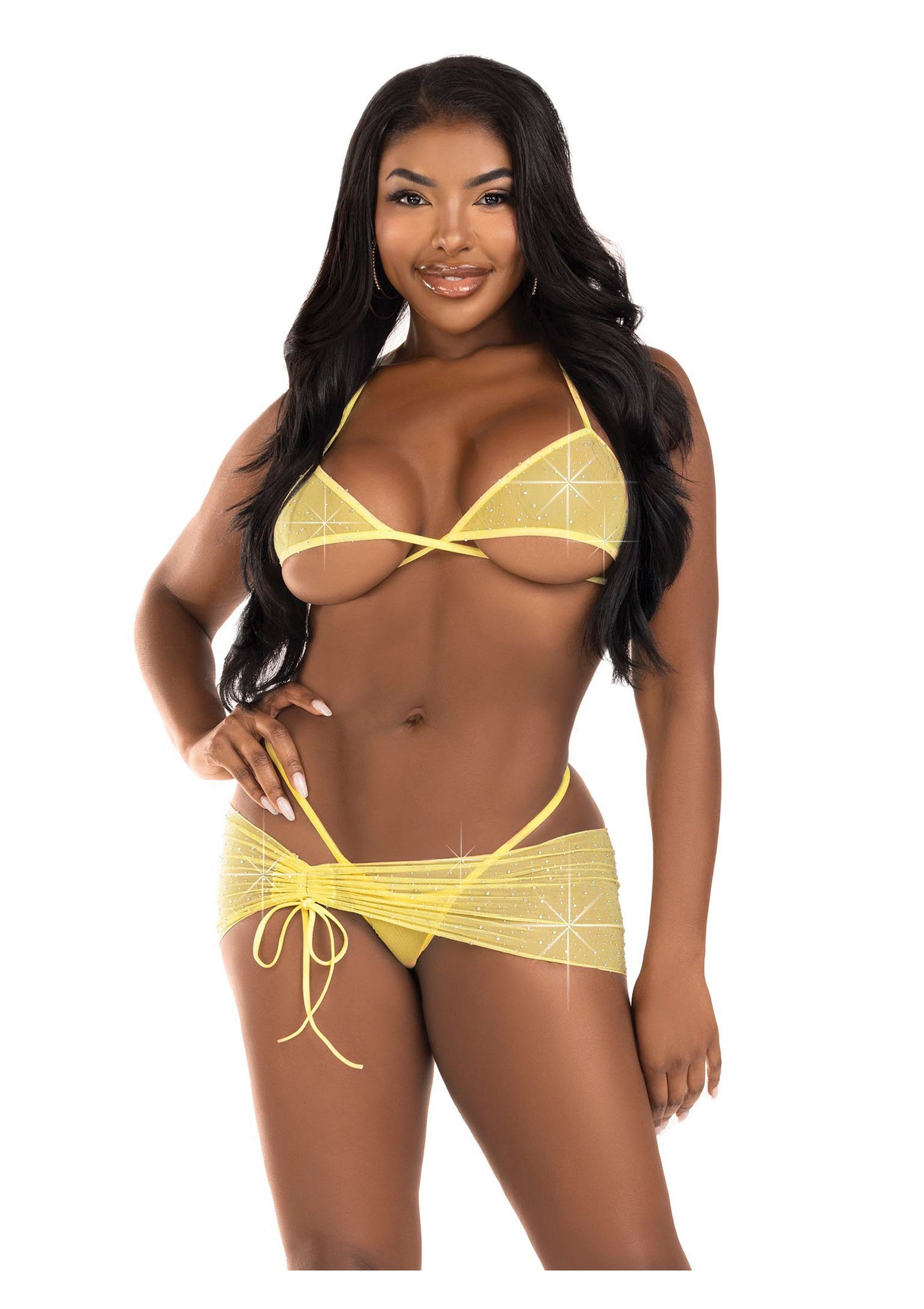 Mesh top,g-string & sarong YELLOW S/M - 1500