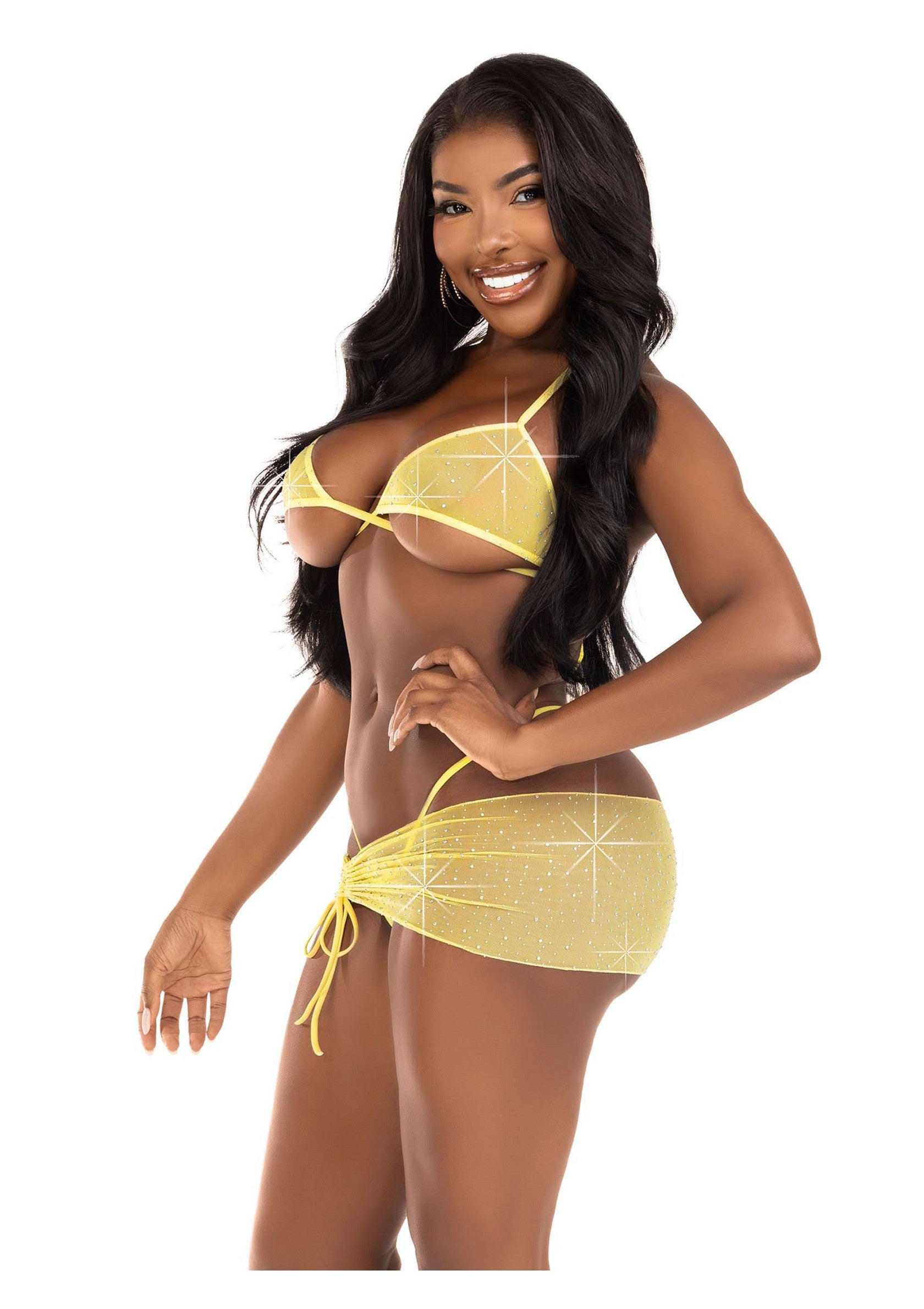 Mesh top,g-string & sarong YELLOW S/M - 1505