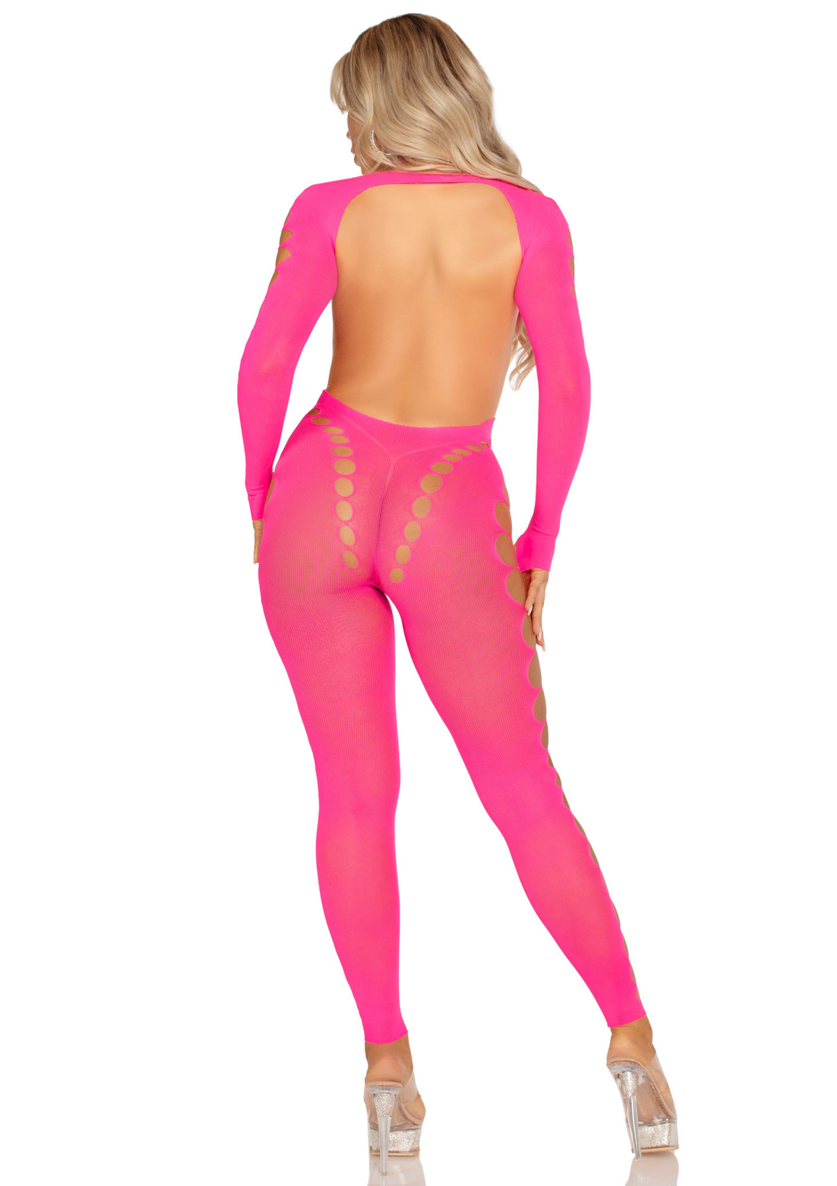 Opaque Cut-Out Footless Bodystocking PINK O/S - 1