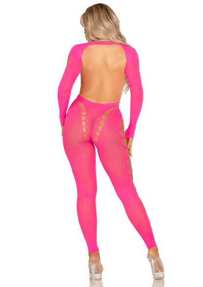 Opaque Cut-Out Footless Bodystocking PINK O/S - 1