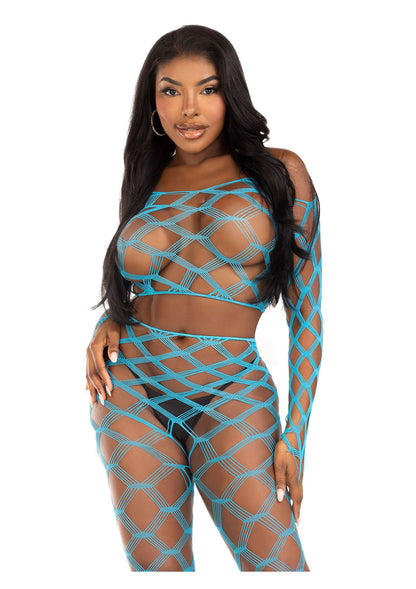 Leg Avenue Net crop top & footless tights AQUA O/S - 1705