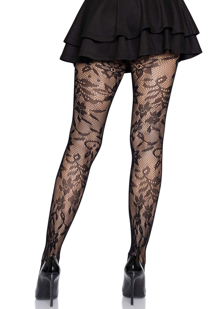 Leg Avenue Seamless Floral Lace Tights BLACK O/S - 6