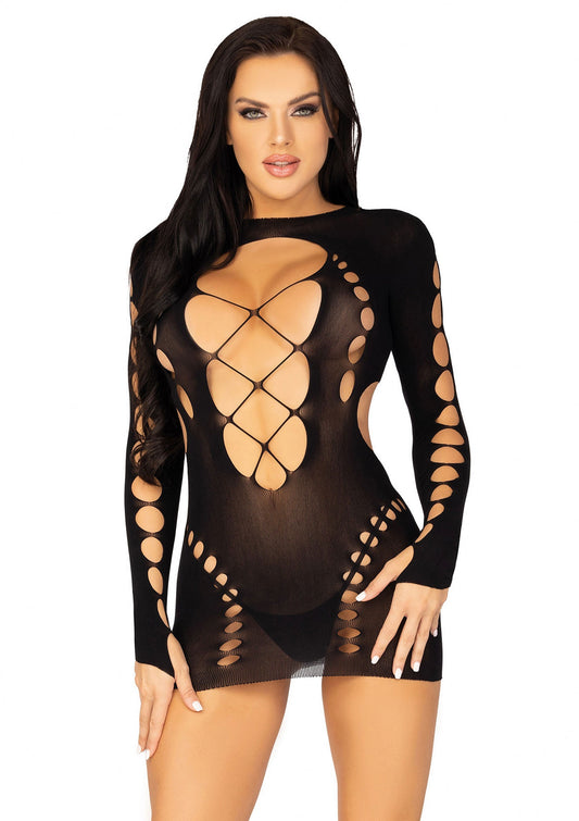 Mini Dress with Faux Lace Up Detail - Zwart