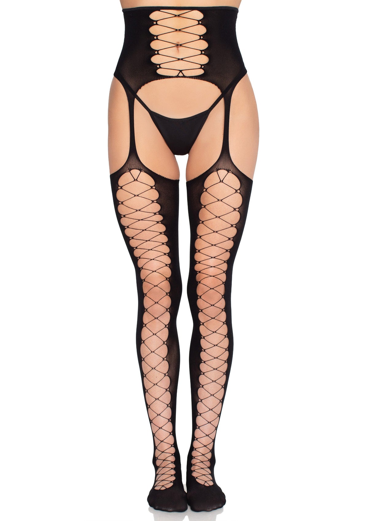 Stockings with Attached Garter Belt BLACK O/S - 2