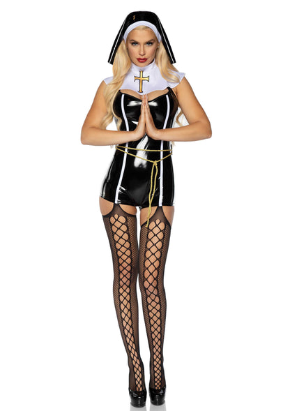 Leg Avenue Vinyl Sinful Sister Romper BLACK XS - 2