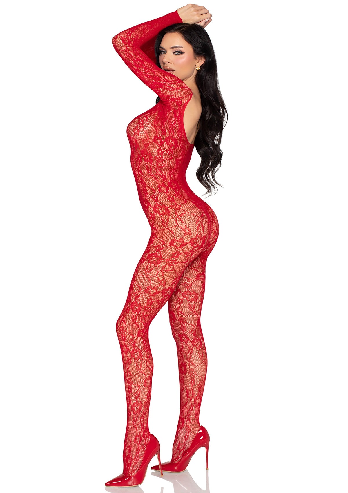 Lace Lingerie Bodystocking RED O/S - 4