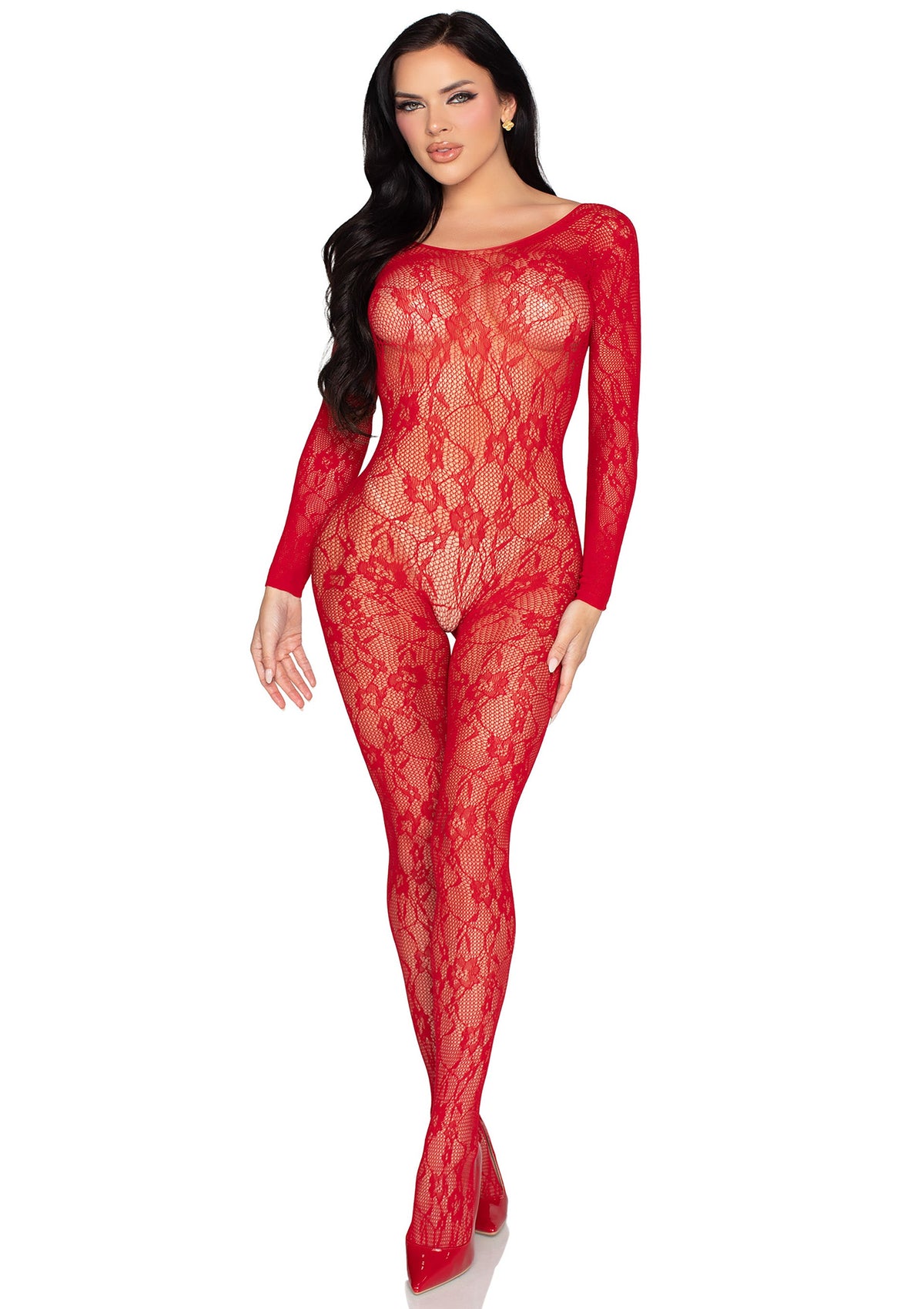Lace Lingerie Bodystocking RED O/S - 3