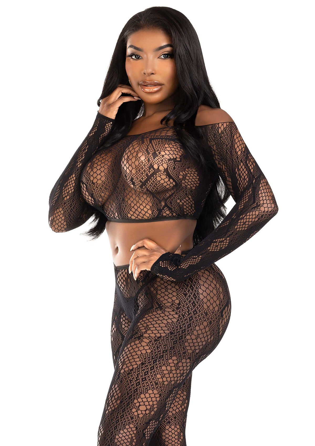 Python Crop Top & Footless Tights BLACK O/S - 4