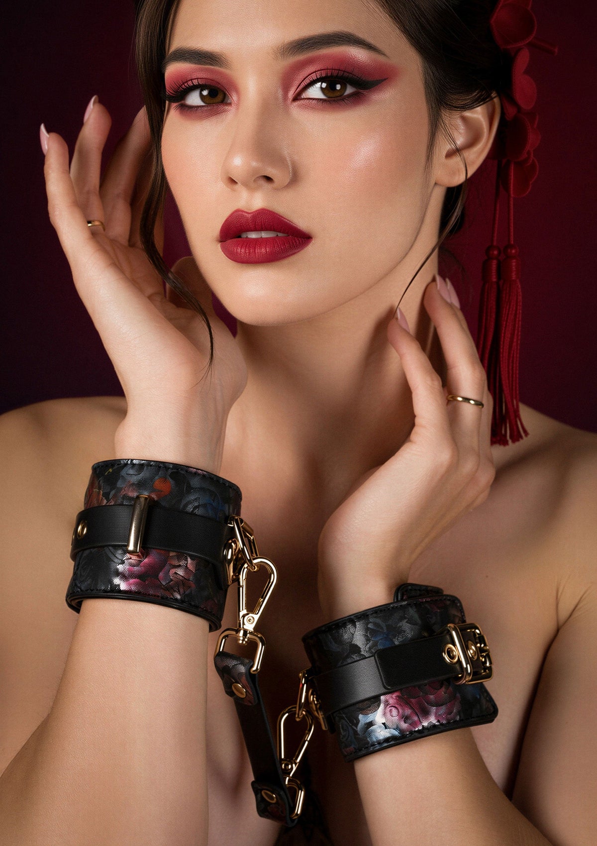 Floral Jacquard Wrist Cuffs BLACK - 0