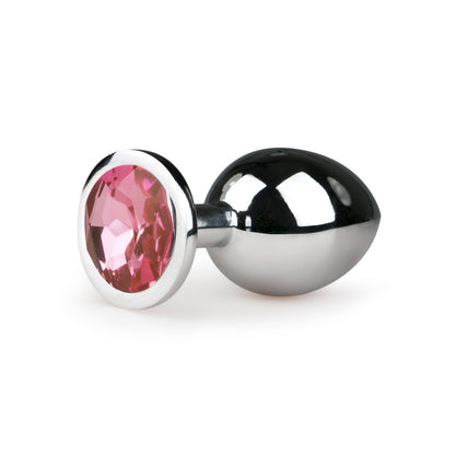 Metalen buttplug met roze kristal - zilverkleurig